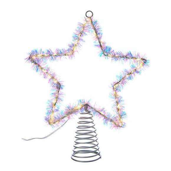 Kurt Adler 12.2In Tinsel Star Tree Top W/ Twinkle Led, White - Picture 1 of 1